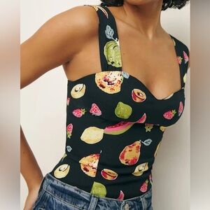 Reformation Black Fruit Print Crop Top